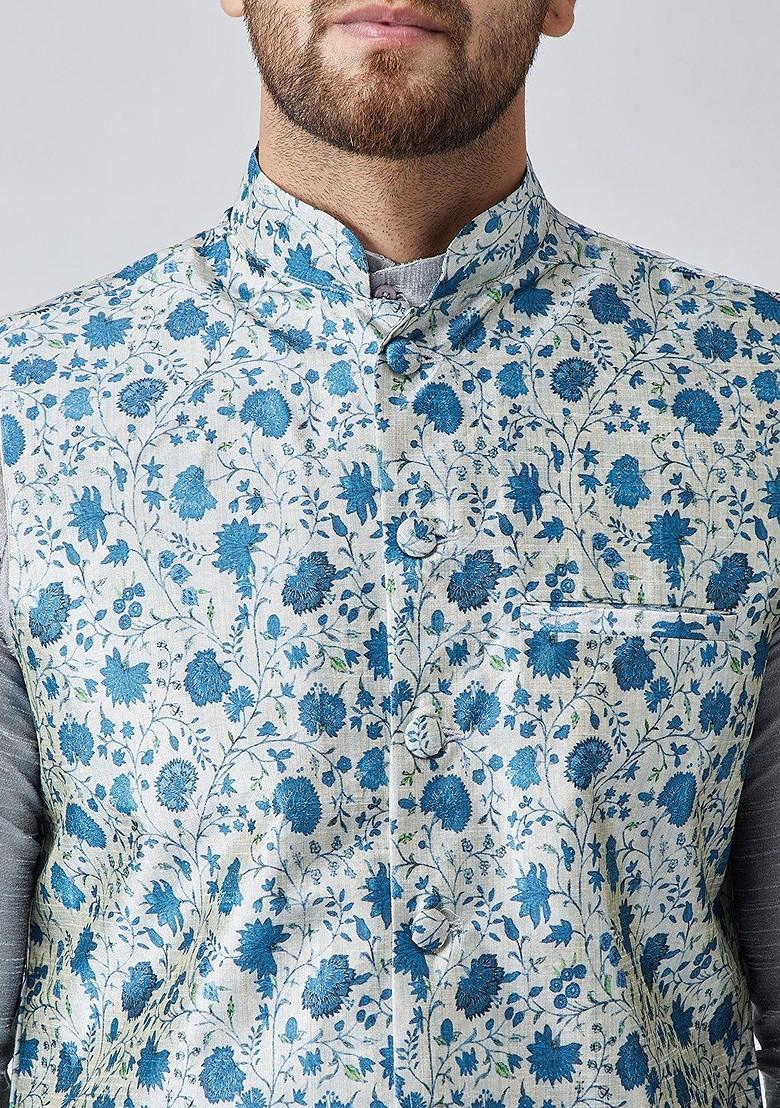 Grey Solid Poly Blend Kurta Set For Men