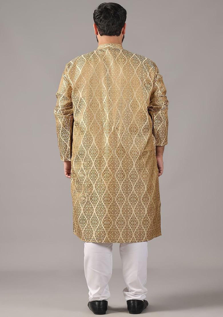 Beige Ethnic Motifs Poly Blend Kurta Set For Men