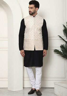 Black Checked Cotton Kurta Set For Men