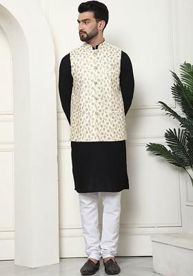 Black Solid Cotton Kurta Set For Men