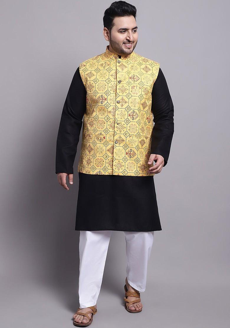 Black Printed Poly Blend Kurta Set For Men