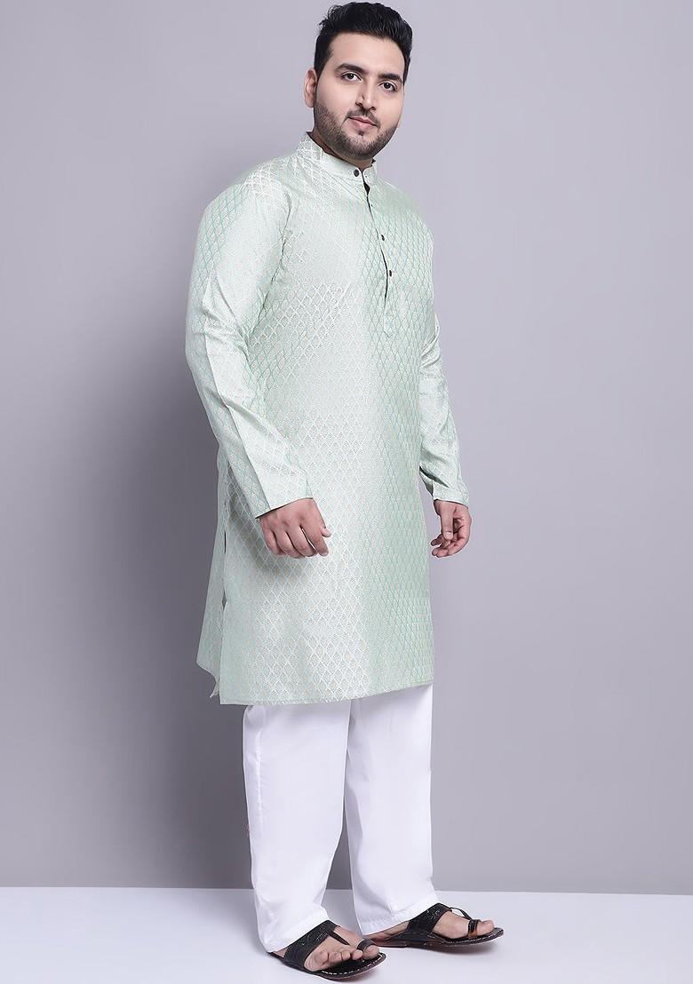 Green Woven Poly Blend Kurta Set For Men
