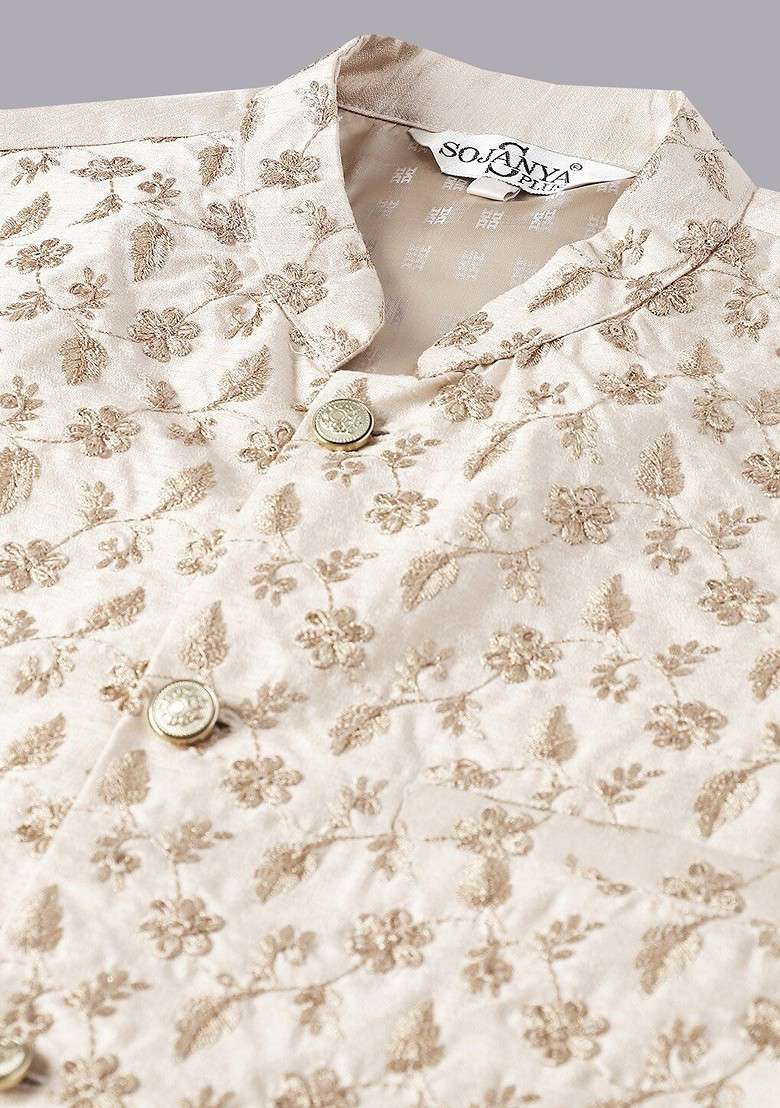 Blue Woven Poly Blend Kurta Set For Men - Indya