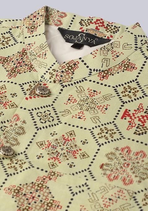 Maroon Ethnic Motifs Poly Blend Kurta Set For Men