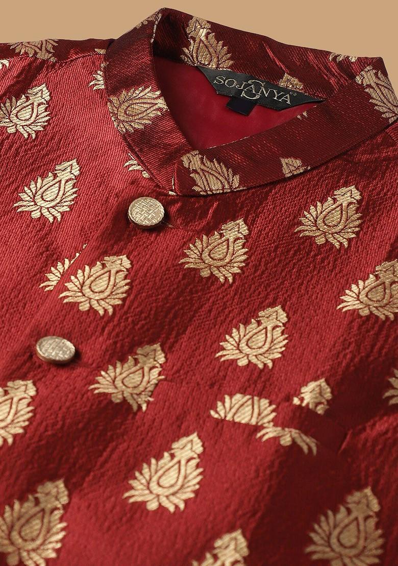 Navy Blue Embroidered Poly Blend Kurta Set For Men