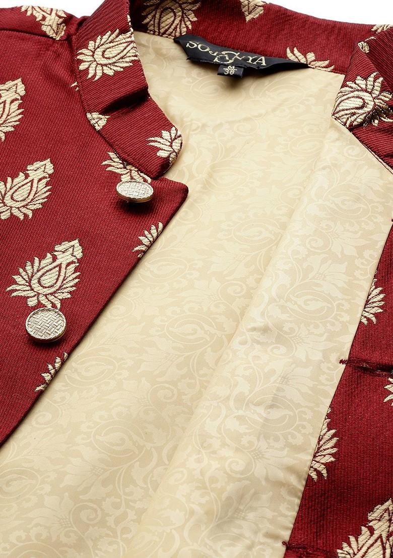 Gold Solid Poly Blend Kurta Set For Men