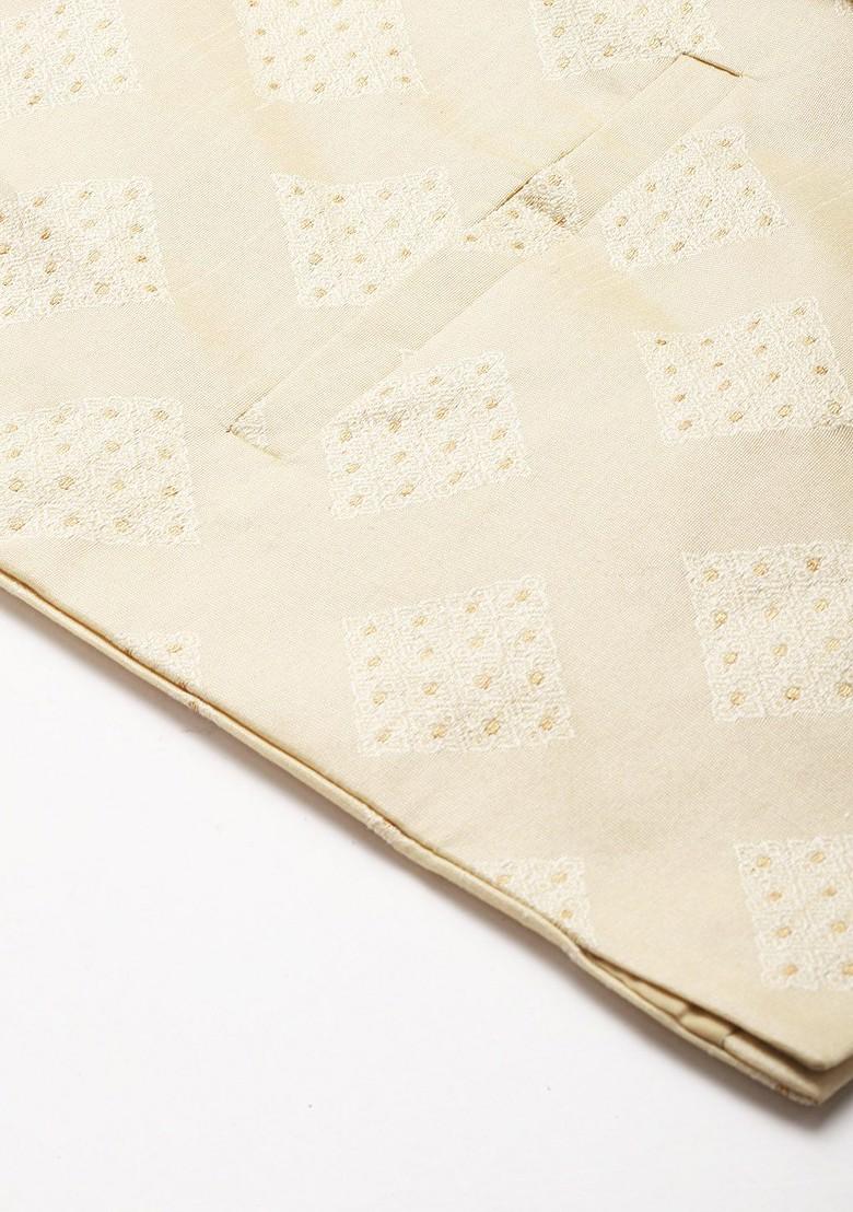 Teal Blue Ethnic Motifs Poly Blend Kurta Set For Men