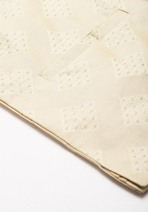 Teal Blue Ethnic Motifs Poly Blend Kurta Set For Men