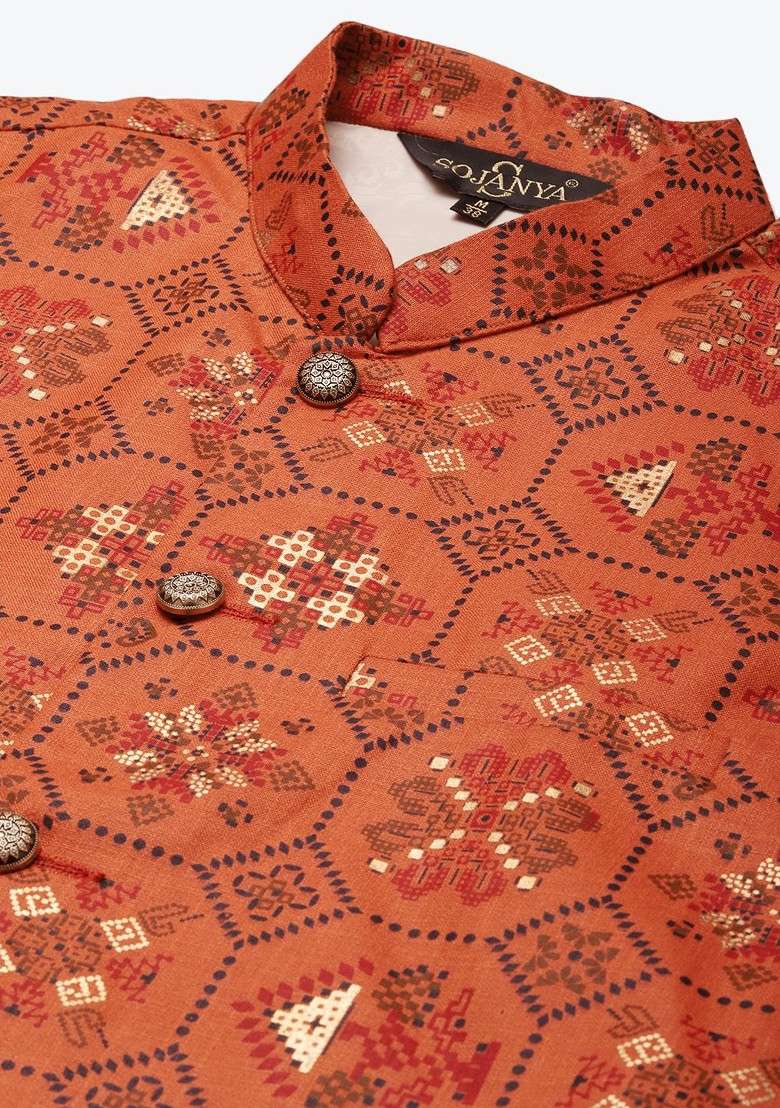 Cream Solid Cotton Kurta Set For Men - Indya