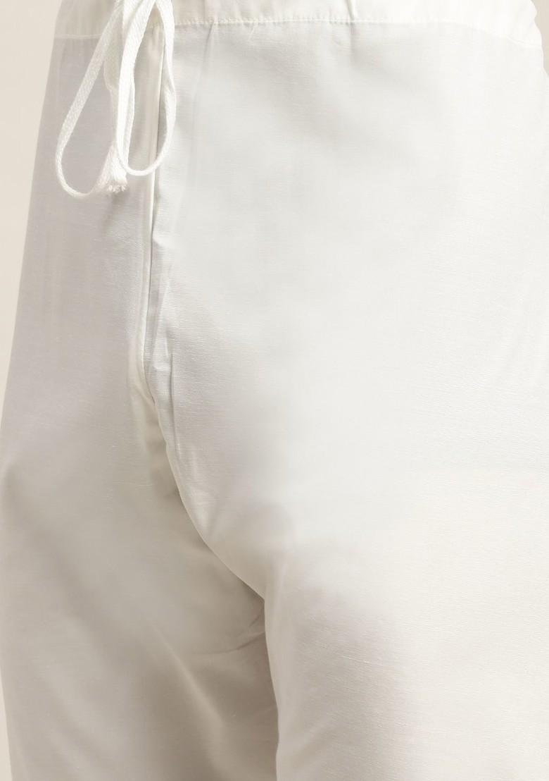 Cream Solid Cotton Kurta Set For Men