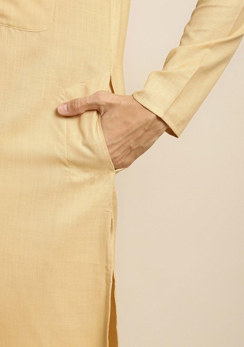 Gold Mirror Work Cotton Kurta Set For Men