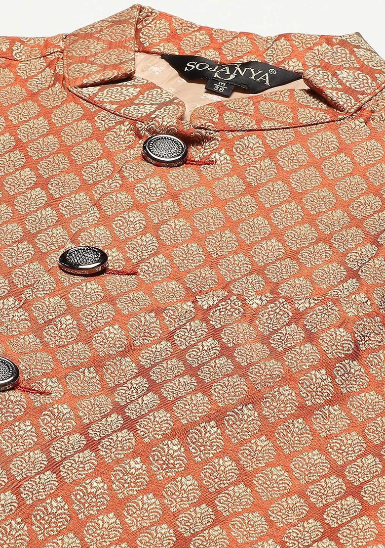 Black Ethnic Motifs Cotton Kurta Set For Men