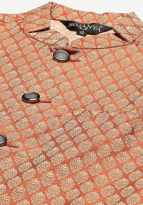 Black Ethnic Motifs Cotton Kurta Set For Men