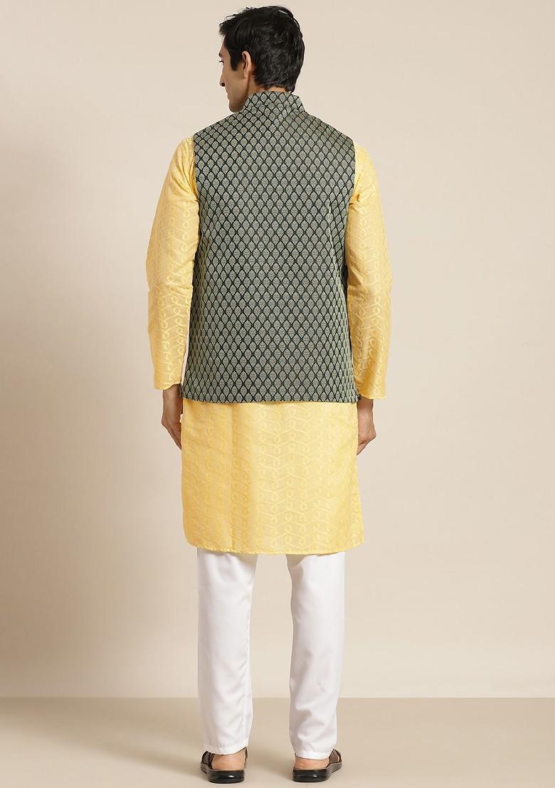Yellow Chikankari Cotton Kurta Set For Men