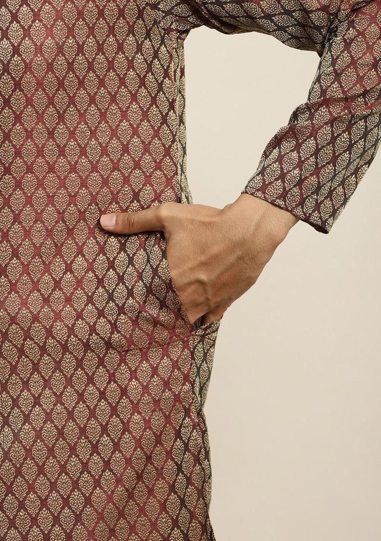 Maroon Ethnic Motifs Poly Blend Kurta Set For Men