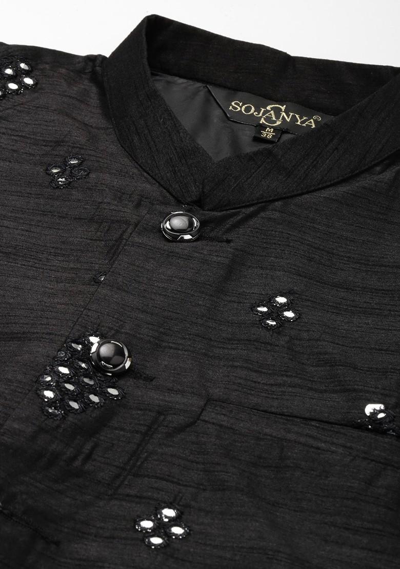 Blue Ethnic Motifs Poly Blend Kurta Set For Men