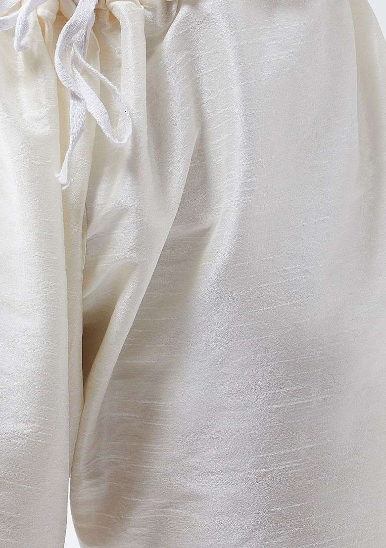 Off White Solid Poly Blend Kurta Set For Men - Indya