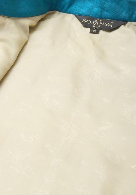 Gold Mirror Work Poly Blend Kurta Set For Men