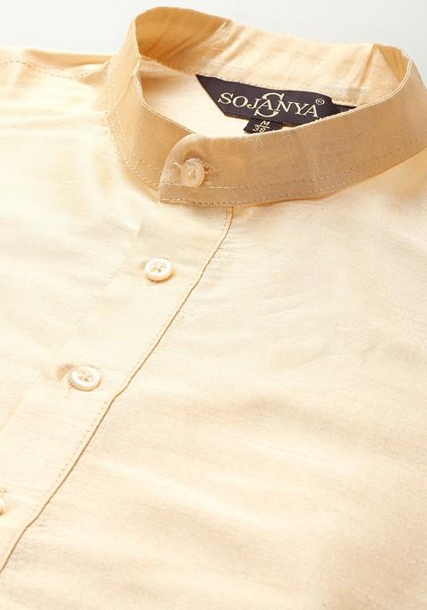 Gold Mirror Work Poly Blend Kurta Set For Men