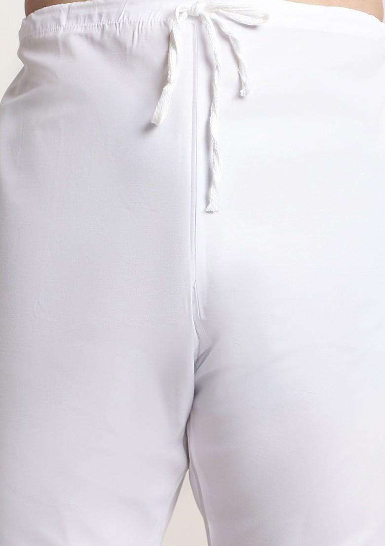 Off White Thread Work Poly Blend Kurta Set For Men