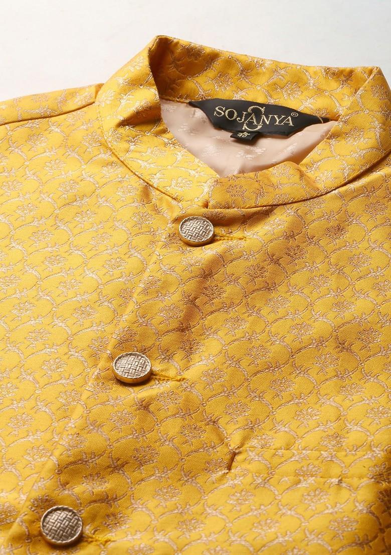 Off White Solid Poly Blend Kurta Set For Men