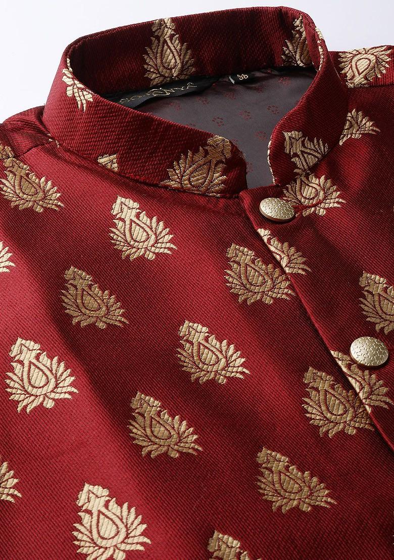 Pink Solid Poly Blend Kurta Set For Men