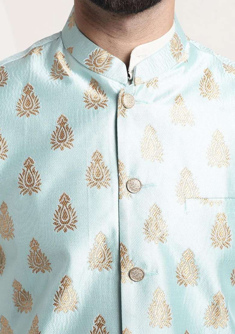 Off White Solid Poly Blend Kurta Set For Men - Indya