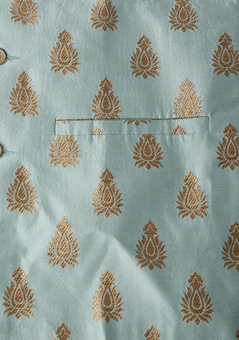 Off White Solid Poly Blend Kurta Set For Men