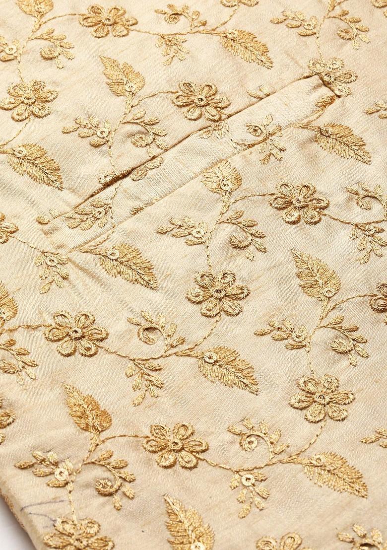 Gold Solid Poly Blend Kurta Set For Men