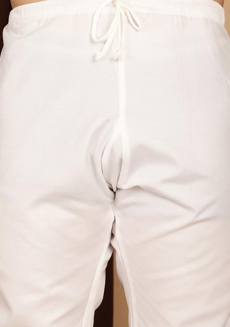 White Thread Work Cotton Kurta Set For Men