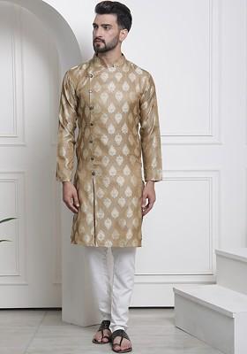 Brown Ethnic Motifs Poly Blend Kurta Set For Men