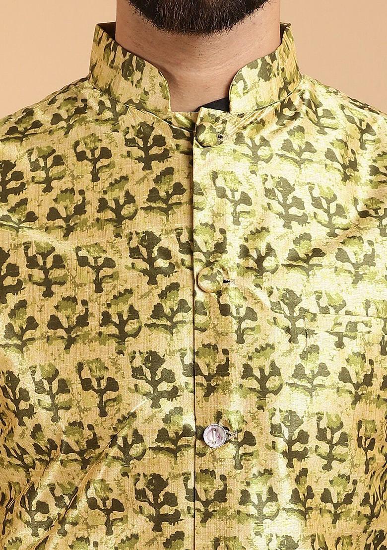 Black Printed Poly Blend Kurta Set For Men