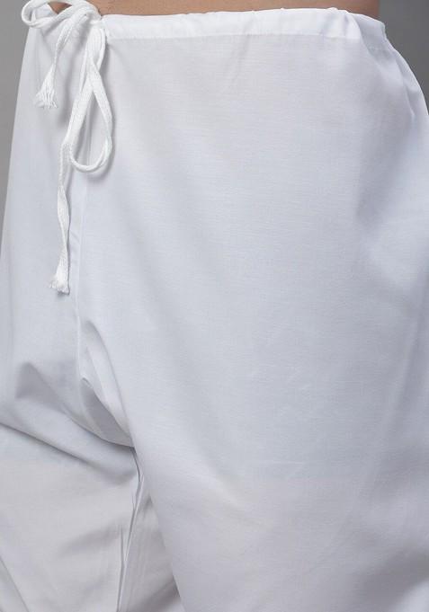 Pink Thread Work Cotton Kurta Set For Men