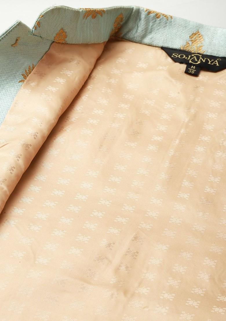 Pink Embroidered Poly Blend Kurta Set For Men