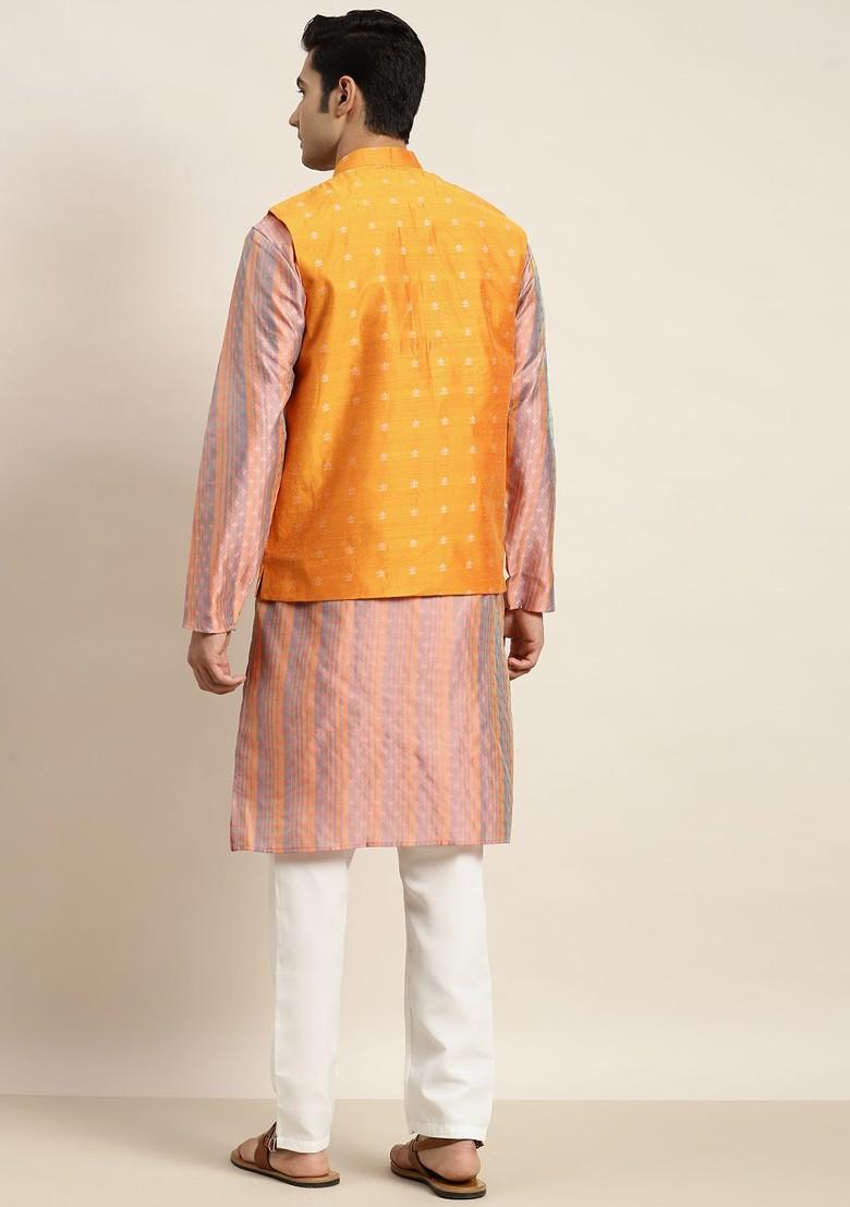 Purple Woven Poly Blend Kurta Set For Men