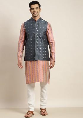 Purple Woven Poly Blend Kurta Set For Men