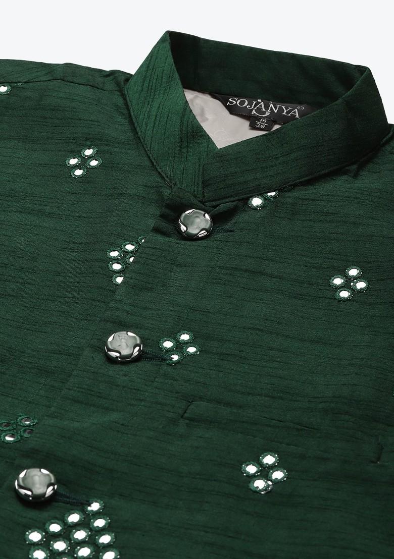 Mustard Mirror Work Cotton Kurta Set For Men