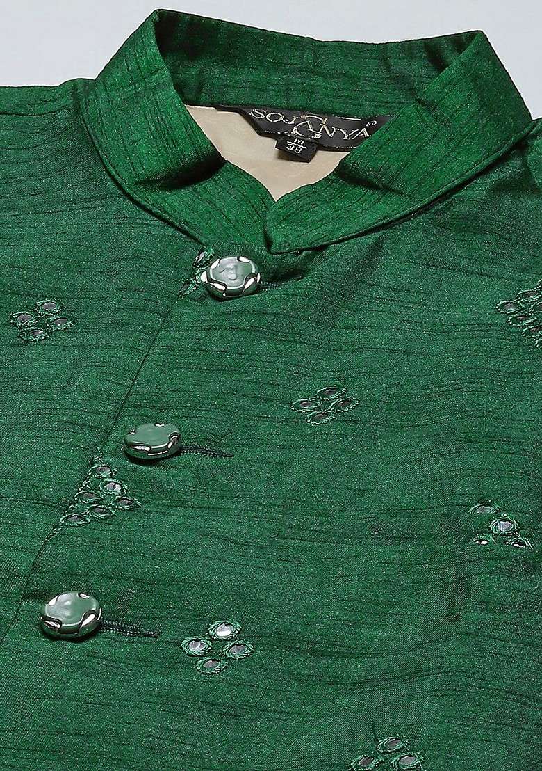 White Embroidered Cotton Kurta Set For Men - Indya