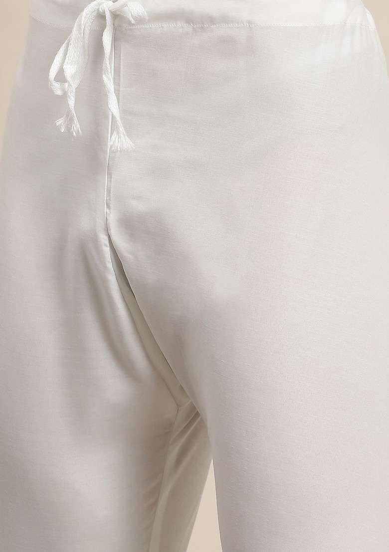 White Embroidered Cotton Kurta Set For Men - Indya