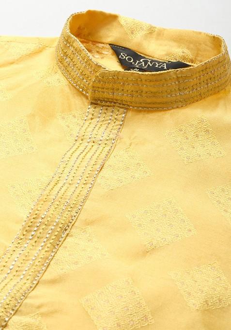 Gold Embroidered Silk Kurta Set For Men