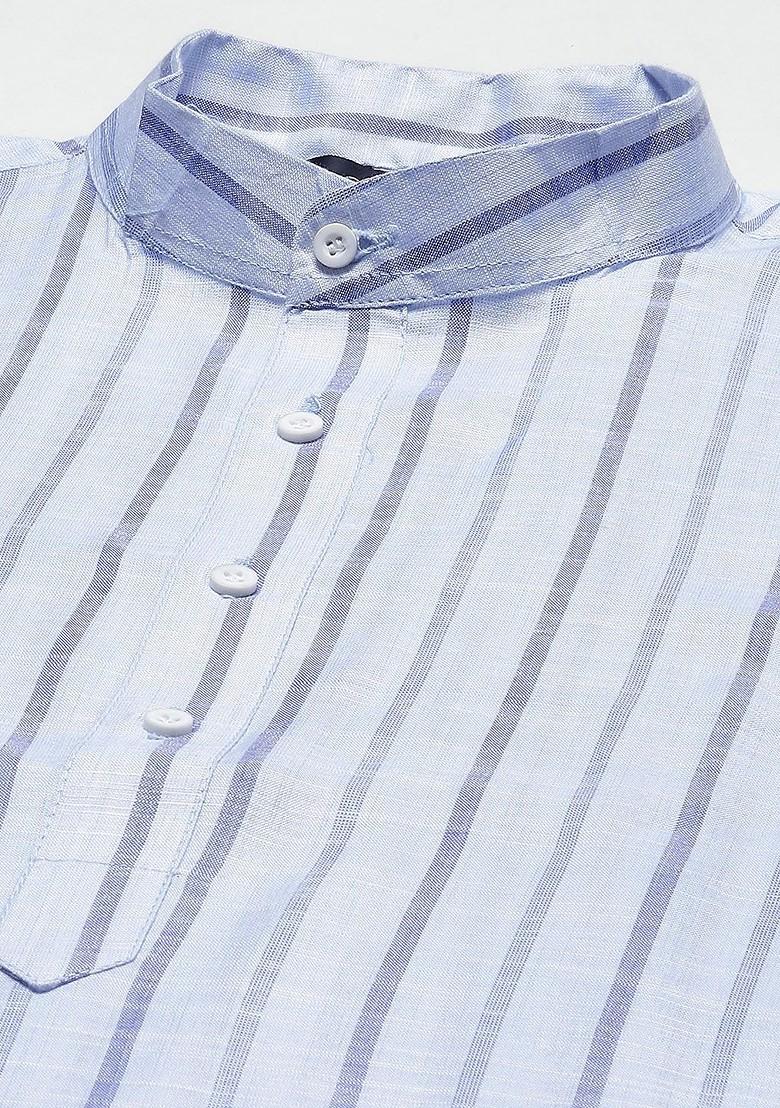Blue Striped Cotton Kurta Set For Men