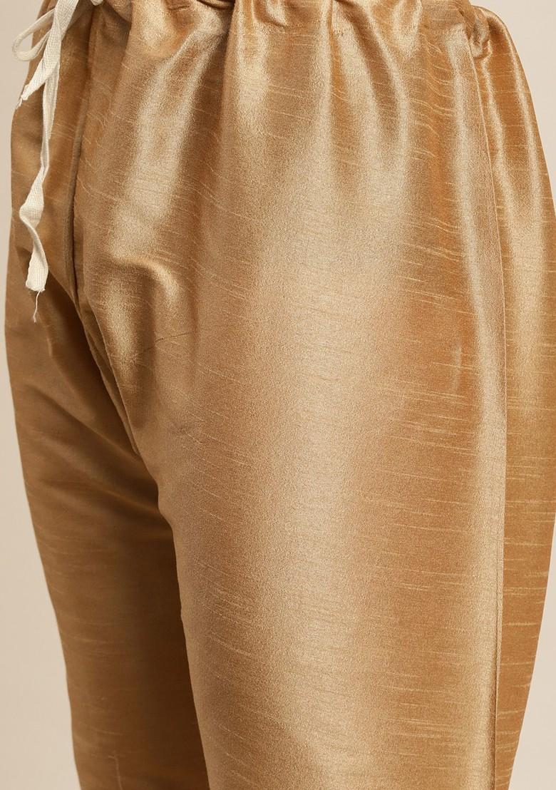 Beige Striped Poly Blend Kurta Set For Men