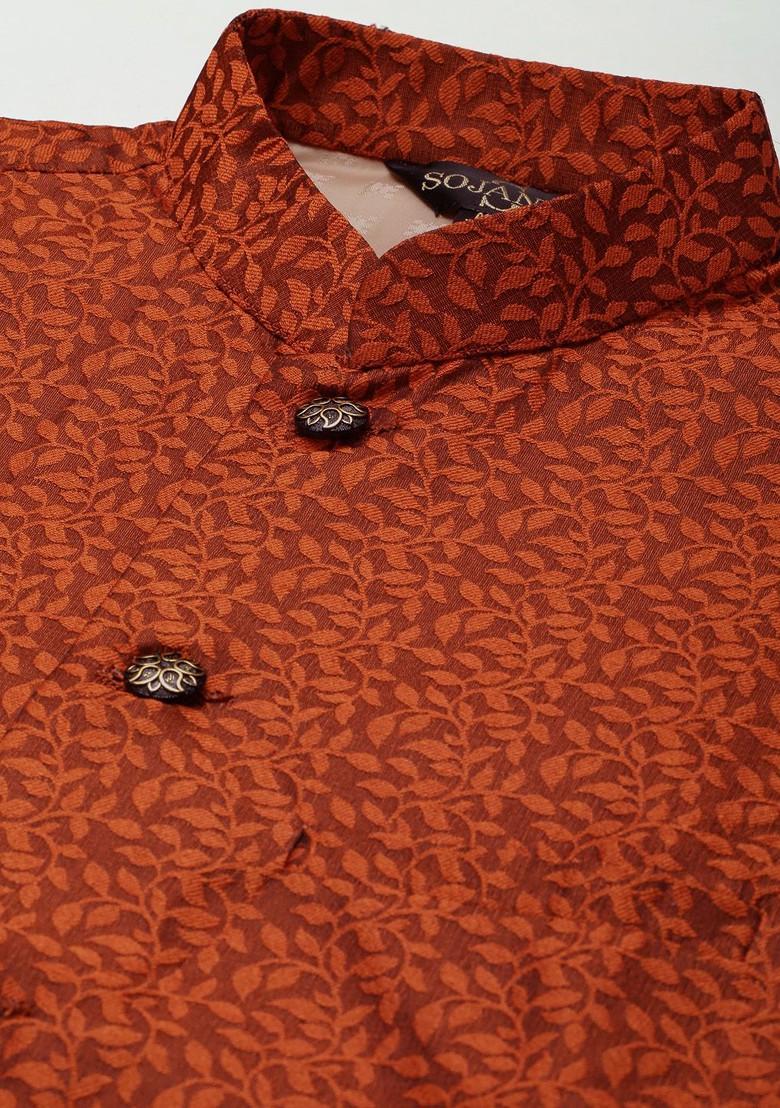 Sea Green Striped Poly Blend Kurta Set For Men