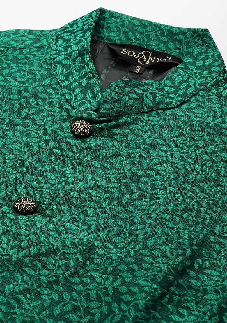 Mustard Striped Poly Blend Kurta Set For Men