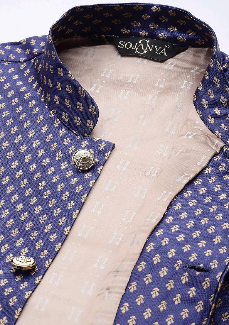 Blue Solid Cotton Kurta Set For Men