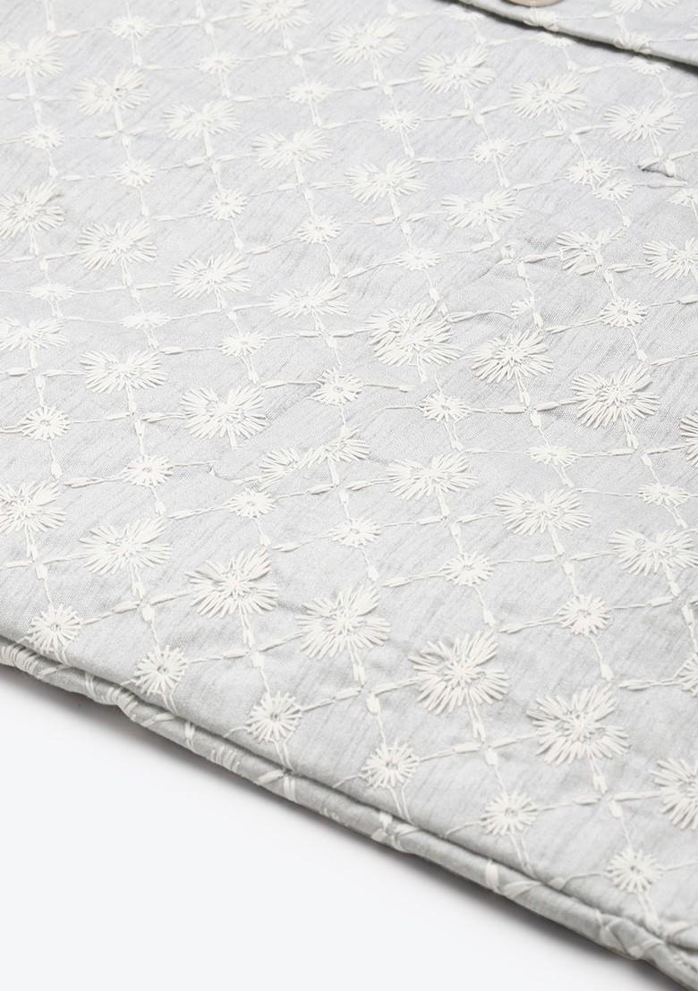 Grey Thread Work Poly Blend Kurta Set For Men