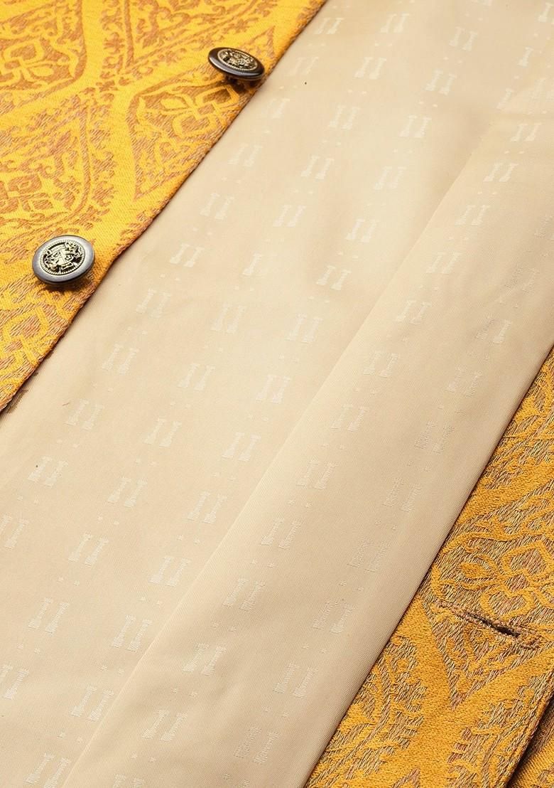 Orange Solid Poly Blend Kurta Set For Men