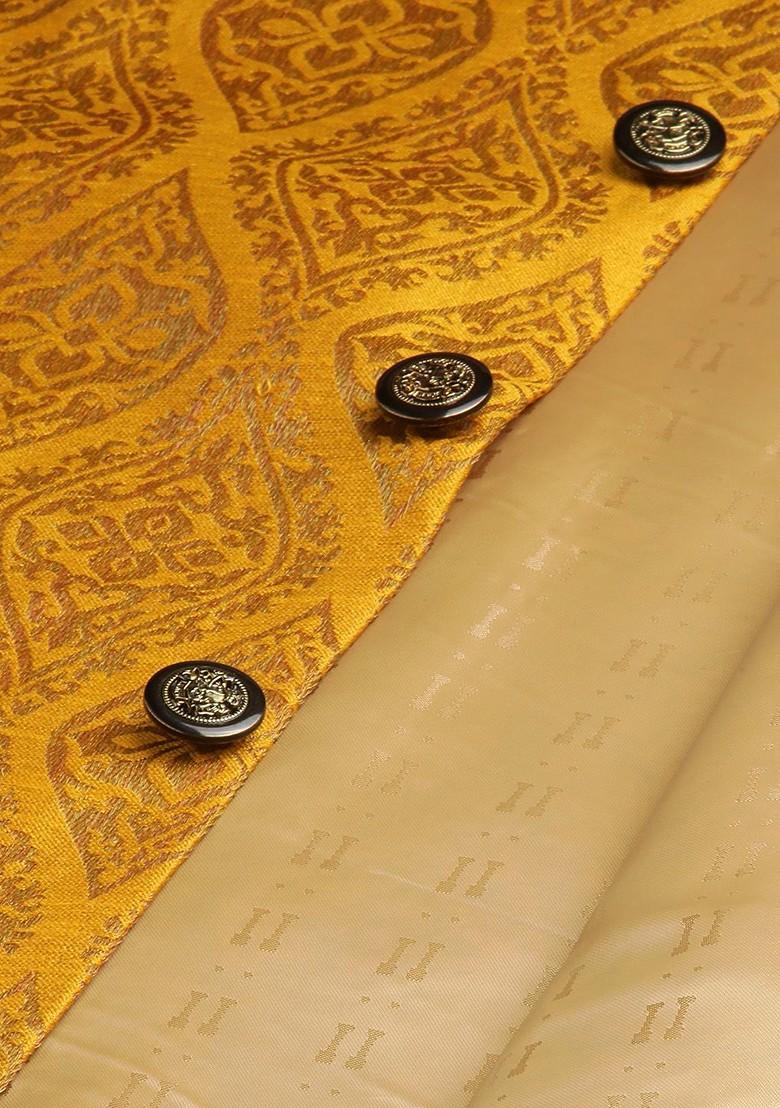 Red Ethnic Motifs Silk Kurta Set For Men