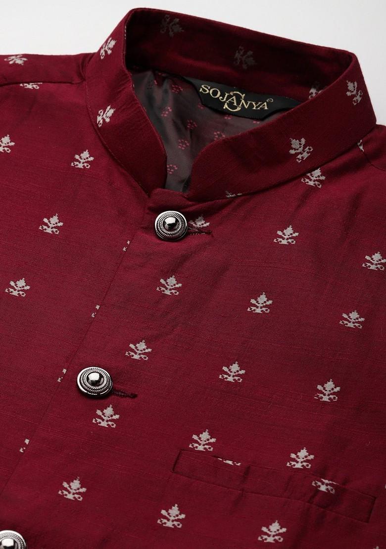 Orange Ethnic Motifs Poly Blend Kurta Set For Men