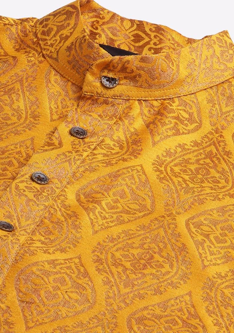 Mustard Ethnic Motifs Poly Blend Kurta Set For Men